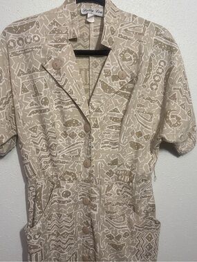 Vintage Sally Lou Beige Printed Button-Front Dress